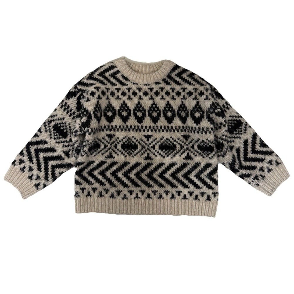 Zara Jacquard Knit Sweater white Black Kids Size 2 Yrs GUC